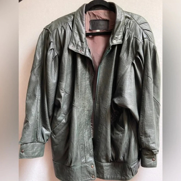 Vintage Oscar Leopold emerald green oversized soft leather full zip jacket Sz L - Picture 8 of 12